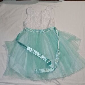 Kids Aqua and White Tulle Dress
